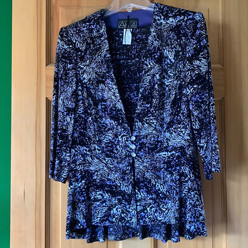 Alex Evenings Black and Purple Abstract Peplum Blouse